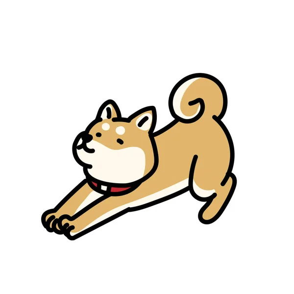 Illustration Shiba Inu Simple Mignon Qui Étire — Image vectorielle