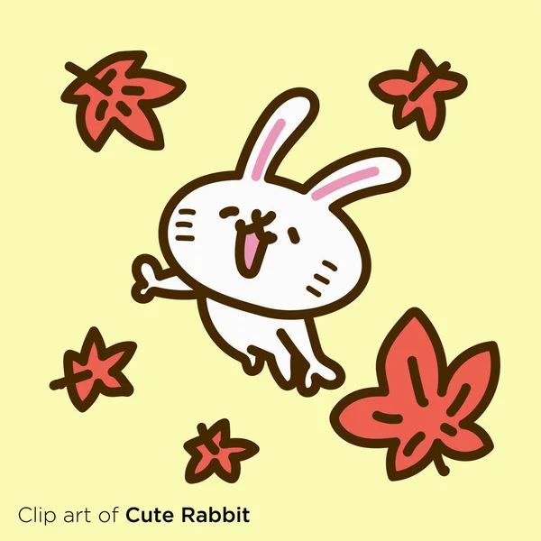 Rabbit Character Illustration Series Rabbit Looking Autumn Leaves — 스톡 벡터