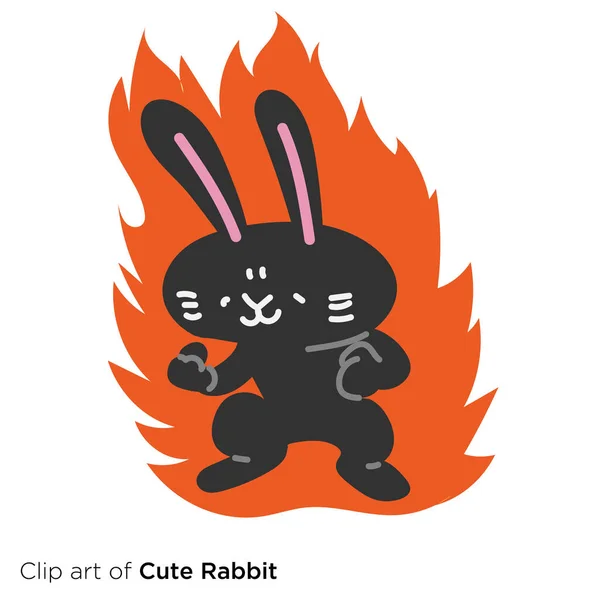 兔子性格图解系列 战斗精神中的兔子燃烧 — 图库矢量图片