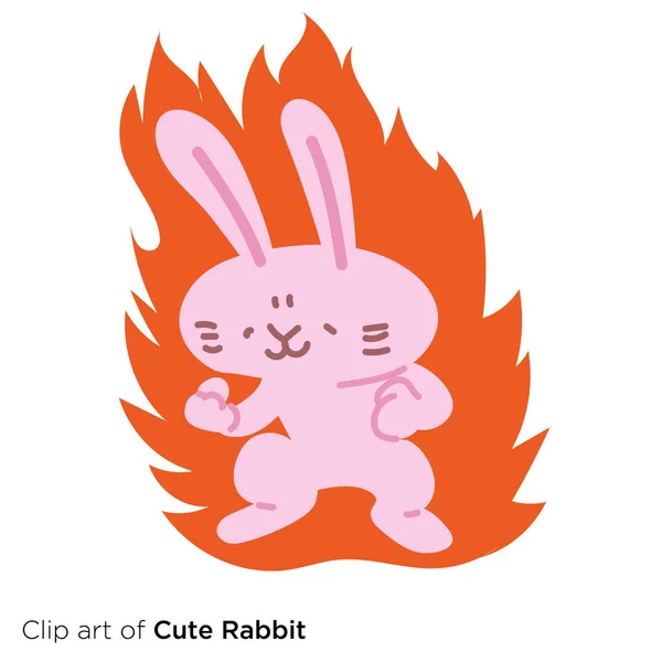 Coniglio Personaggio Illustrazione Serie Coniglio Che Brucia Nello Spirito Combattivo — Vettoriale Stock