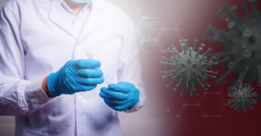 Doktorun elinde Corona virüsü (covid-19) ile şırınga ve aşı şişesi, ncov 2019 Corona virüsü aşısı, bilim ve tıp konsepti.