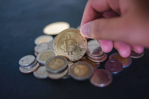 Bitcoin Monedas Criptomoneda Concepto Del Mercado Valores — Foto de Stock
