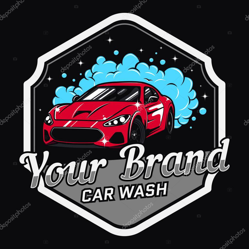 A logo design for entrepreneurs in the field of car washing or detailing, with an icon of a sports car covered in water. You can use the name of your business, by using the shear tool with an angle of -5 degrees