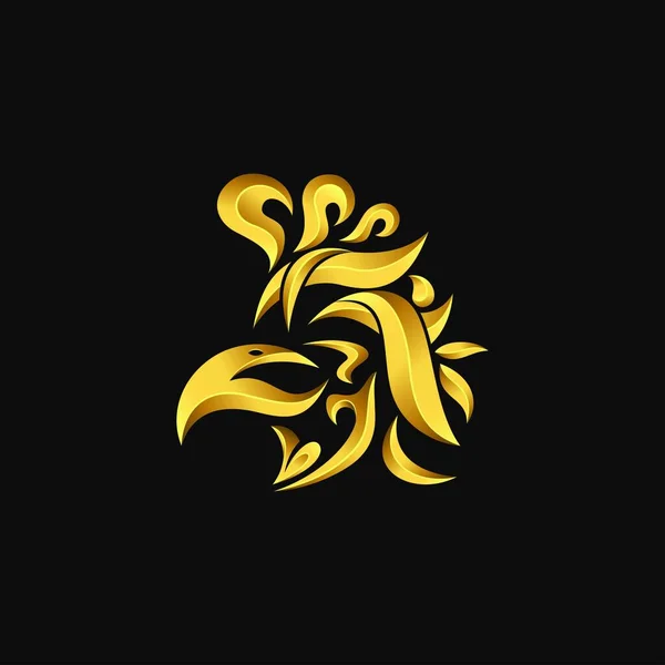 鋭い先端を持つすべての要素を持つ鶏の形の芸術的なロゴは 金の色と相まって このロゴをエレガントにします — ストックベクタ