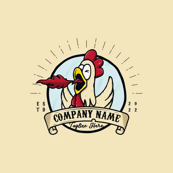 Ретро Винтажный Стиль Логотип Иконой Курицы Выделяет Огонь Острый Вкус — стоковый вектор