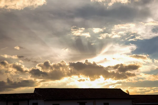 Silhouette Colonial Spanish Tile Rooftop Main Square Town Villa Leyva — Fotografia de Stock