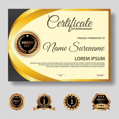 Modern sertifika şablonu derecelendirme ve altın renkleri, lüks ve modern tarz ve ödül tarzı vektör imajı. Takdir edilmek için uygun. Premium vektörü.