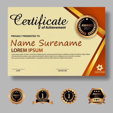 Modern sertifika şablonu derecelendirme ve altın renkleri, lüks ve modern tarz ve ödül tarzı vektör imajı. Takdir edilmek için uygun. Premium vektörü.