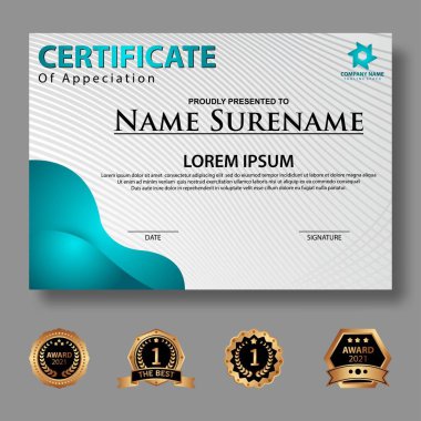 Modern sertifika şablonu derecelendirme ve altın renkleri, lüks ve modern tarz ve ödül tarzı vektör imajı. Takdir edilmek için uygun. Premium vektörü.