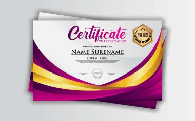 Modern sertifika şablonu derecelendirme ve altın renkleri, lüks ve modern tarz ve ödül tarzı vektör imajı. Takdir edilmek için uygun. Premium vektörü.