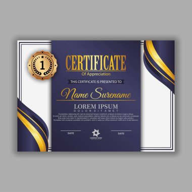 Modern sertifika şablonu derecelendirme ve altın renkleri, lüks ve modern tarz ve ödül tarzı vektör imajı. Takdir edilmek için uygun. Premium vektörü.
