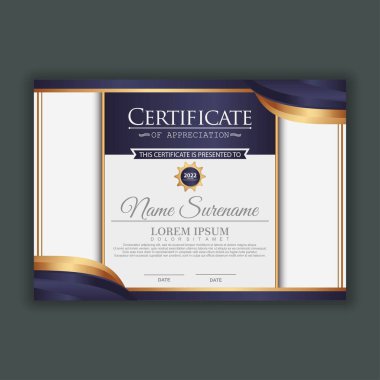 Modern sertifika şablonu derecelendirme ve altın renkleri, lüks ve modern tarz ve ödül tarzı vektör imajı. Takdir edilmek için uygun. Premium vektörü.