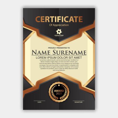 Modern sertifika şablonu derecelendirme ve altın renkleri, lüks ve modern tarz ve ödül tarzı vektör imajı. Takdir edilmek için uygun. Premium vektörü.
