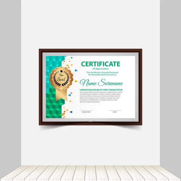 Professional Certificate Template Diploma Award Design Indoor Background — Stock Vector