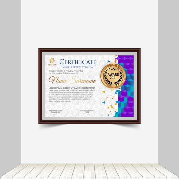 Professioneel Certificaat Sjabloon Diploma Award Ontwerp Binnenachtergrond — Stockvector