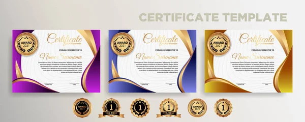 Set Modern Gradient Color Certificate Template Design Certificate Achievement Gold — Stock Vector