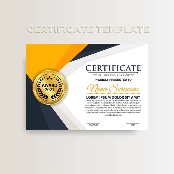 Modern Certificate Template Gradation Gold Colors Luxury Modern Style Award — Stock Vector