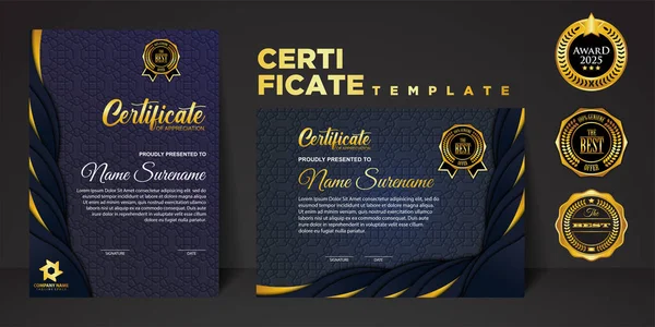 Dikey ve yatay sertifika şablonunu kurdele çizgi süsleme dokusu ve modern renk arkaplanı ile ayarla. Sertifika sınırı. Diğer kullanıcılar için vektör şablonu tasarımı