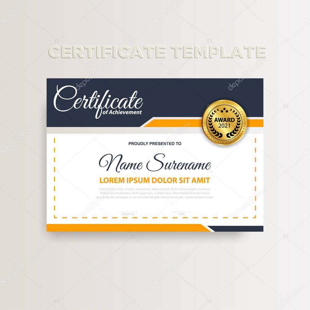 Modern certificate template in gradation and gold colors, luxury and modern style and award style vector image. Suitable for appreciation. Premium vector.