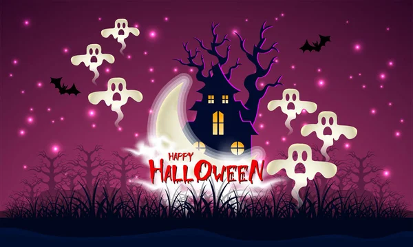 Halloween Banner Eller Fest Inbjudan Bakgrund Med Kväll Moln Och — Stock vektor