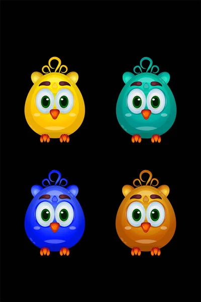 Set Cute Lovely Baby Owl Vector Various Poses Expressions Black — Stock Vector