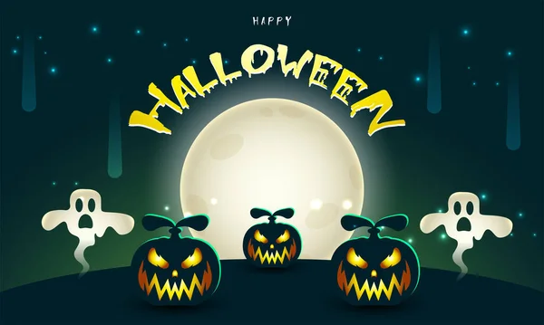 Halloween Banner Eller Fest Inbjudan Bakgrund Med Kväll Moln Och — Stock vektor
