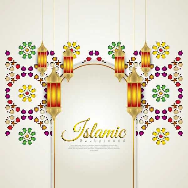 Islamic Greeting Card Banner Background Ornamental Colorful Detail Floral Mosaic — Stockvektor