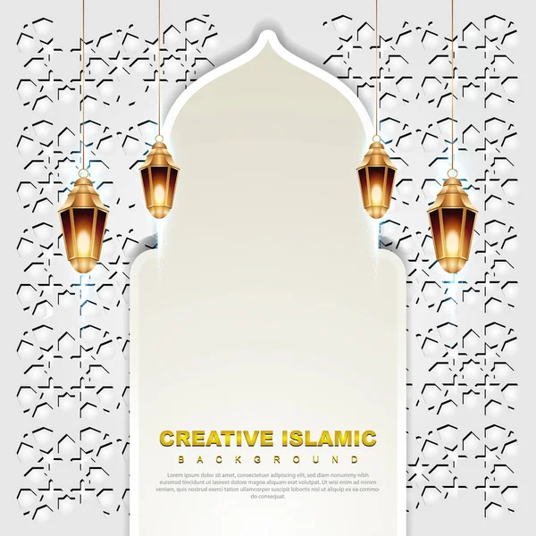 Fondo Bandera Tarjeta Felicitación Islámica Con Detalle Colorido Ornamental Mosaico — Archivo Imágenes Vectoriales