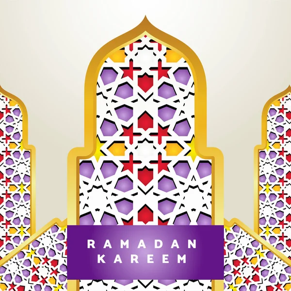 Elegante Modello Sfondo Ramadan Kareem Con Ornamentale Colorato Mosaico Premium — Vettoriale Stock