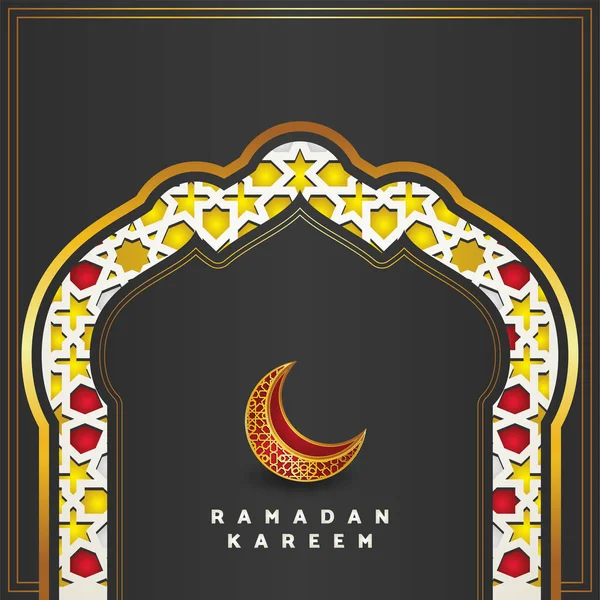 Elegante Portão Mesquita Design Saudações Islâmicas Ramadã Kareem Com Mosaicos — Vetor de Stock