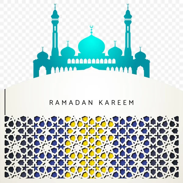 エレガントなモスクの門のデザイン イスラムモザイクとモスクベクトルとラマダーンカレムの背景 イスラム休日の挨拶のデザインに適しています — ストックベクタ