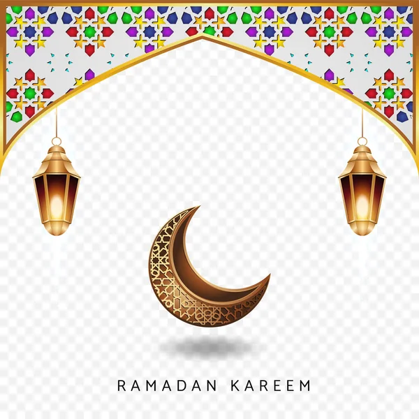 Элегантный Дизайн Ворот Мечети Рамадан Карим Фон Исламской Мозаикой Полумесяц — стоковый вектор