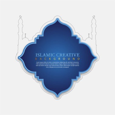 Ramazan Kareem Arap Kaligrafi 'si için mavi ve altın rengi tasarım. İçinde cami silueti, hilal ve İslam fenerleri var. Ramazan Kareem Müslümanlar için oruç tutma ayıdır..