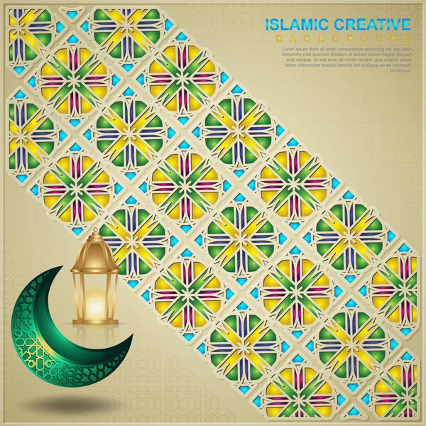 Islamic Design Greeting Card Background Template Ornamental Colorful Mosaic Crescent — Archivo Imágenes Vectoriales