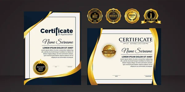 Modern Certificate Template Gradation Gold Colors Luxury Modern Style Award — Stock Vector