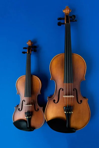 Dois Violinos Fundo Azul — Fotografia de Stock