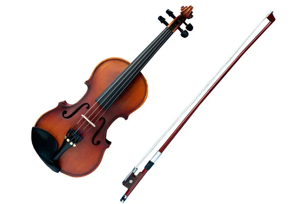 Isolerad Violin Och Båge Blå Bakgrund — Stockfoto