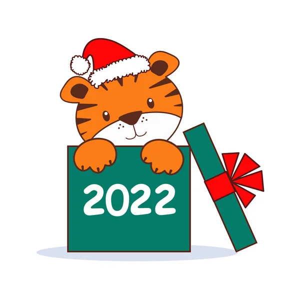 Kutudaki küçük şirin kaplan Çin bayramının sembolü, 2022 Yeni Yılı. .