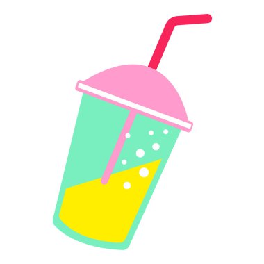 Pipetle meyve suyu ya da kokteyl ile plastik bardak. Vektör İllüstrasyonu