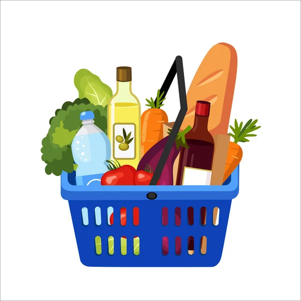 Cesta Comida Conjunto Compras Mercearia Supermercado Cestas Compras Com Alimentos —  Vetores de Stock