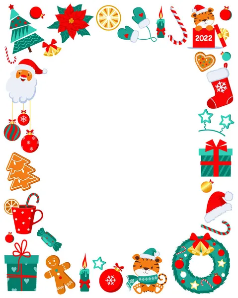Beyaz arka planda Noel dekoratif çerçevesi. Vektör