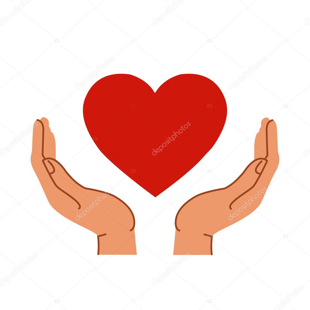 Hands supporting heart icon. Charity logo.
