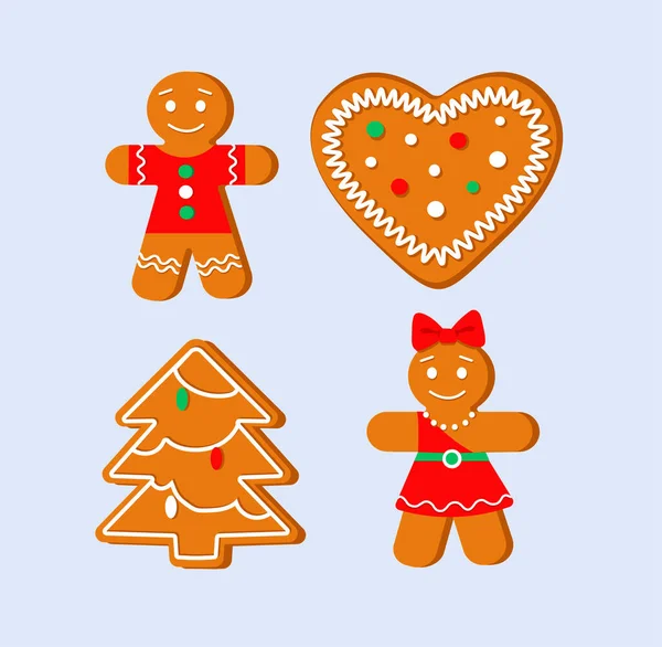 Gingerbread Set Symbols Christmas New Year Vector — Stock Vector