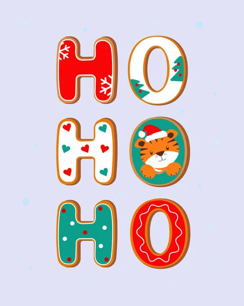 Merry Christmas Vector Illustration Gingerbread Christmas Cute Tiger — Stock Vector