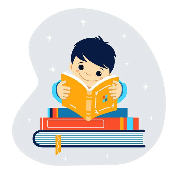 World Book Day Concept Boy Reading Book — Stock Vector