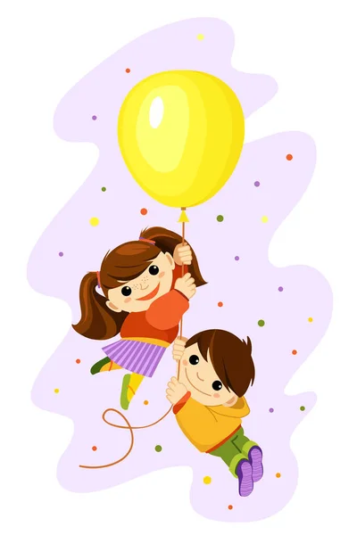 Dívka Chlapec Létají Horkovzdušném Balónu Haló Dovolená Šťastná Dětská Párty Royalty Free Stock Ilustrace