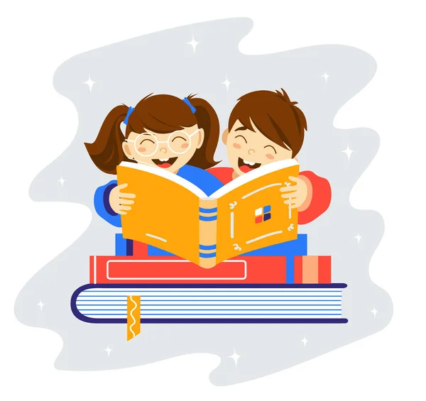 Wereldboekendag Kinderen Lezen Een Boek — Stockvector