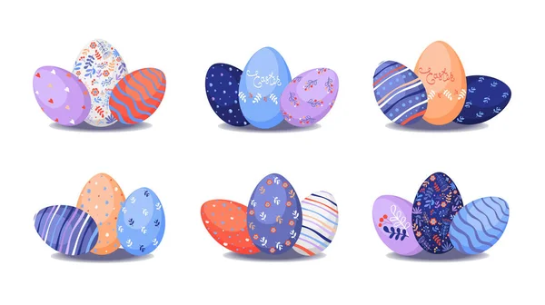 Veselé Velikonoce Sada Velikonočních Vajíček Různou Texturou Jarní Prázdniny Stock Ilustrace