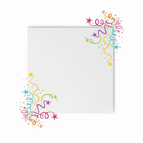 Creative fun background with confetti and frame for a message, greeting card, or invitation. Minimal concept of a festive look on paper. Illustration of the celebration background