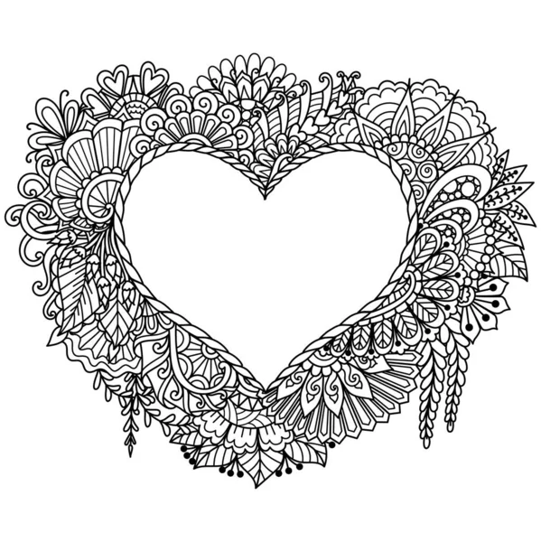 Mandala Cadre Forme Coeur Pour Impression Gravure Livre Colorier Illustration — Image vectorielle